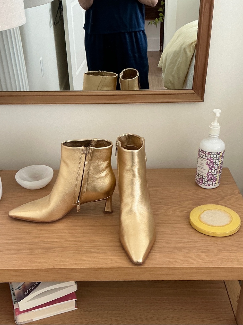 Naturalizer Metallic Gold Pointed-Toe Ankle Booties